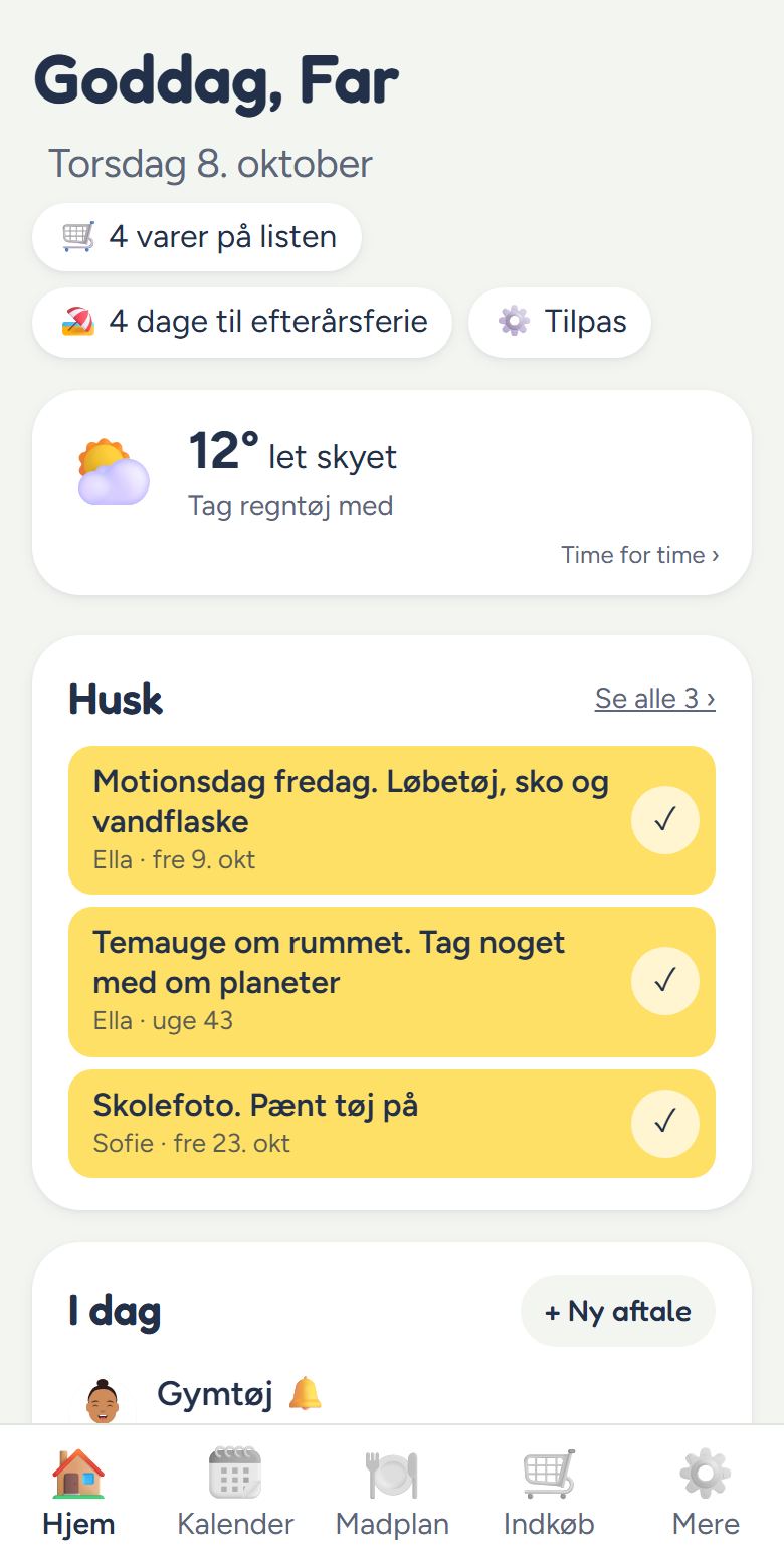 Familyplanen på telefonen med vejret og husk-sedler